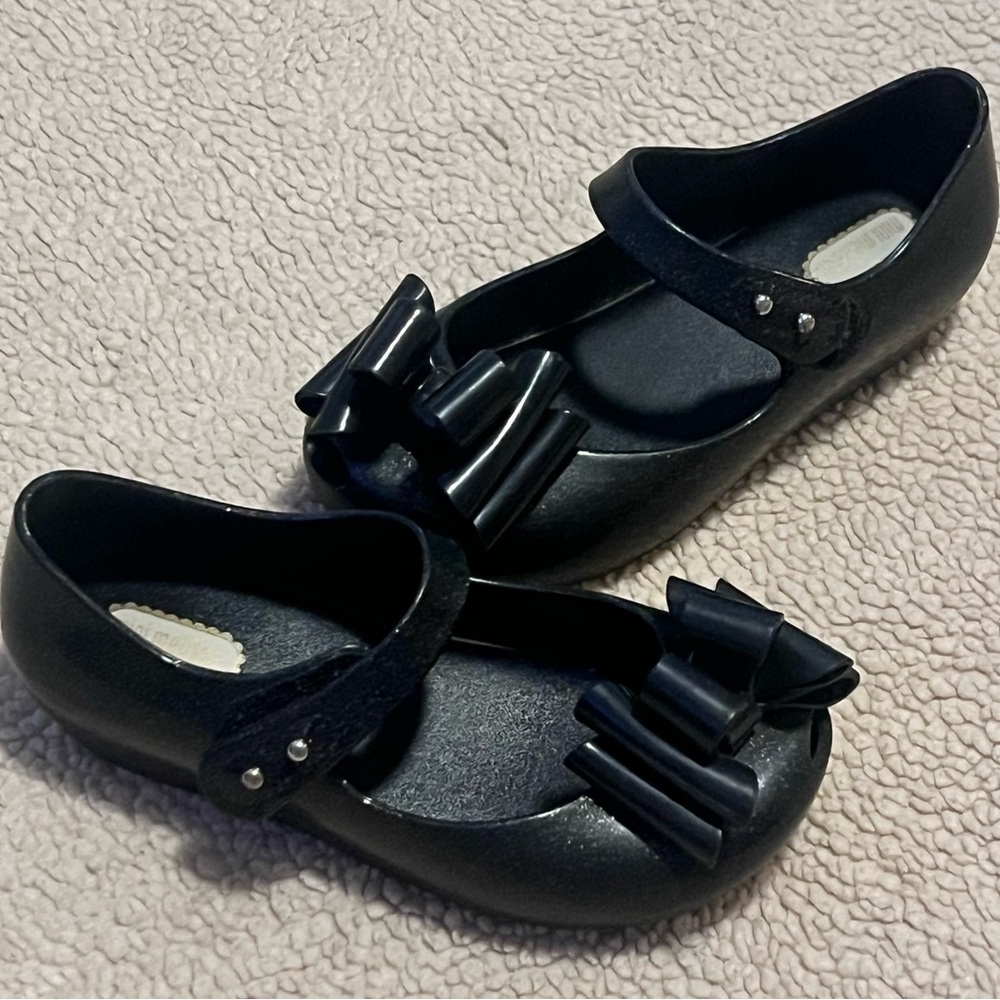 Mini Melissa Toddler Girl Shoes Size 10 Black Gold Glitter Mary Janes Play VGUC